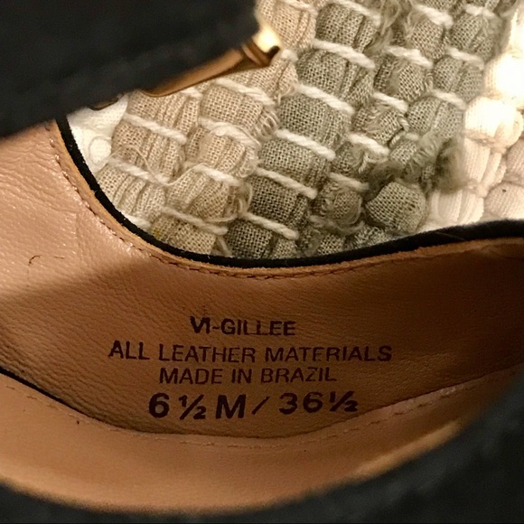 Vince Camuto ‘Gillee’ black suede and yellow metal Salome pumps. Size 6.5 M. EUC - Picture 5 of 13